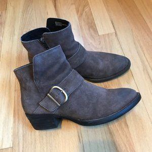 Born Suede Western Ankle Boots Zipper Buckle Detail Block Heel Grey Brown